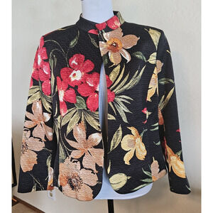Ellen Tracy Striking Floral Silk Blend Jacket Sz 12